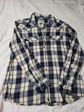 Cody James Size Large Blue & Cream Plaid Pearl Snap Western Flannel Shirt